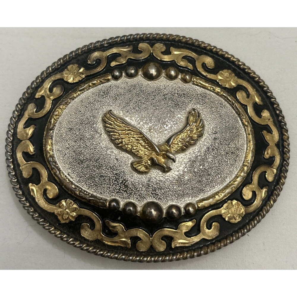 VINTAGE MEXICO ALPACA WESTERN Distressed BELT BUCKLE With Eagle